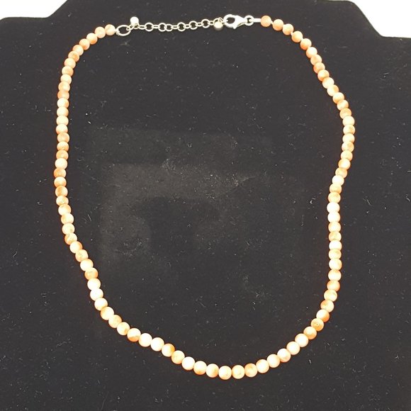 Peach Coral Single strand Necklace .925 - Picture 4 of 7